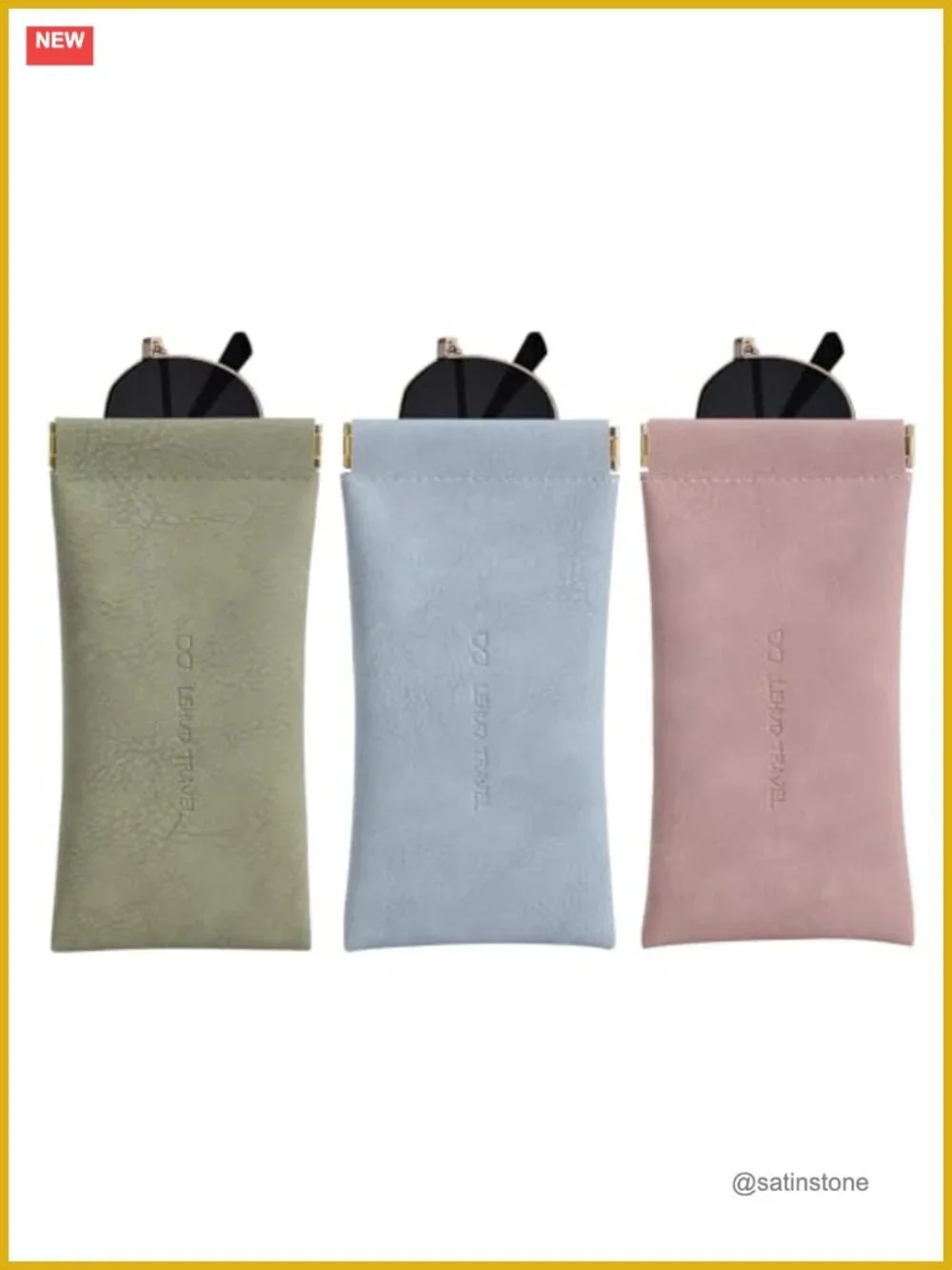 3-Piece PU Leather Eyeglass Case Set with Squeeze Top Closure, Soft Lined